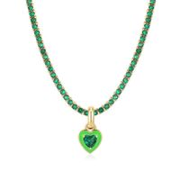 Sweet Heart Shape Copper Plating Inlay Artificial Gemstones 18k Gold Plated Pendant Necklace sku image 4