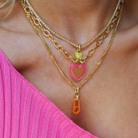 Sweet Heart Shape Copper Plating Inlay Artificial Gemstones 18k Gold Plated Pendant Necklace main image 4