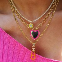 Sweet Heart Shape Copper Plating Inlay Artificial Gemstones 18k Gold Plated Pendant Necklace main image 2