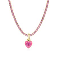 Sweet Heart Shape Copper Plating Inlay Artificial Gemstones 18k Gold Plated Pendant Necklace sku image 1