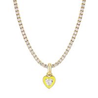 Sweet Heart Shape Copper Plating Inlay Artificial Gemstones 18k Gold Plated Pendant Necklace sku image 3