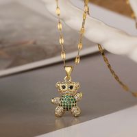 Cute Simple Style Little Bear Copper Plating Inlay Zircon 18k Gold Plated Pendant Necklace main image 2