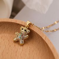 Cute Simple Style Little Bear Copper Plating Inlay Zircon 18k Gold Plated Pendant Necklace main image 3