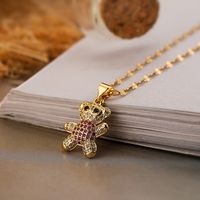 Cute Simple Style Little Bear Copper Plating Inlay Zircon 18k Gold Plated Pendant Necklace main image 4