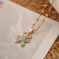 Cute Simple Style Little Bear Copper Plating Inlay Zircon 18k Gold Plated Pendant Necklace main image 5