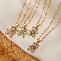 Cute Simple Style Little Bear Copper Plating Inlay Zircon 18k Gold Plated Pendant Necklace main image 1