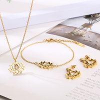 Titanium Steel 18K Gold Plated Simple Style Plating Hollow Out Lotus Chrysanthemum Bracelets Earrings Necklace main image 2