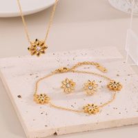 Titanium Steel 18K Gold Plated Simple Style Plating Hollow Out Lotus Chrysanthemum Bracelets Earrings Necklace main image 6