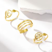 Wholesale Vintage Style Human Leaves Solid Color Stainless Steel Plating Hollow Out Gold Plated Open Rings sku image 1