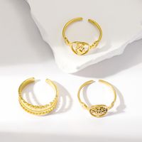 Wholesale Vintage Style Human Leaves Solid Color Stainless Steel Plating Hollow Out Gold Plated Open Rings main image 4