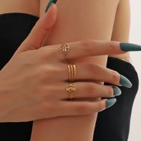 Wholesale Vintage Style Human Leaves Solid Color Stainless Steel Plating Hollow Out Gold Plated Open Rings main image 5