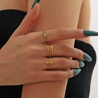 Wholesale Vintage Style Human Leaves Solid Color Stainless Steel Plating Hollow Out Gold Plated Open Rings main image 2