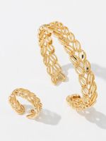 Glam Retro Luxurious Leaf Copper 18k Gold Plated Zircon Rings Bracelets In Bulk main image 2