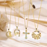 Stainless Steel Cute Sweet Plating Enamel Inlay Moon Heart Shape Cross Zircon Pendant Necklace main image 8