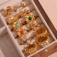 Wholesale Vintage Style Simple Style Color Block Flower Stainless Steel Plating 18k Gold Plated Rings main image 3