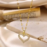 Stainless Steel Cute Sweet Plating Enamel Inlay Moon Heart Shape Cross Zircon Pendant Necklace main image 2