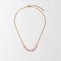 Stainless Steel 18K Gold Plated Simple Style Beaded Round Natural Stone Necklace main image 3