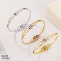 Vintage Style Simple Style Heart Shape 304 Stainless Steel 18K Gold Plated Rhinestones Bangle In Bulk main image 6