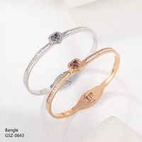 Vintage Style Simple Style Heart Shape 304 Stainless Steel 18K Gold Plated Rhinestones Bangle In Bulk main image 5