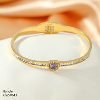 Vintage Style Simple Style Heart Shape 304 Stainless Steel 18K Gold Plated Rhinestones Bangle In Bulk main image 3