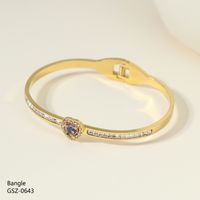 Vintage Style Simple Style Heart Shape 304 Stainless Steel 18K Gold Plated Rhinestones Bangle In Bulk main image 2