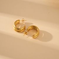 1 Paire Vacances Style Moderne Style Classique Forme C Placage Acier Inoxydable 304 Plaqué Or 14K Des Boucles D'Oreilles main image 4