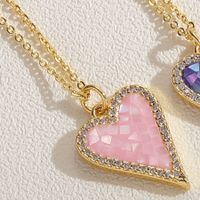 Simple Style Heart Shape Copper 14k Gold Plated Zircon Pendant Necklace In Bulk sku image 1