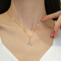 Wholesale Modern Style Classic Style Rose Titanium Steel Copper Plating Inlay Artificial Gemstones Pendant Necklace main image 2