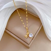 Wholesale Modern Style Classic Style Rose Titanium Steel Copper Plating Inlay Artificial Gemstones Pendant Necklace main image 5