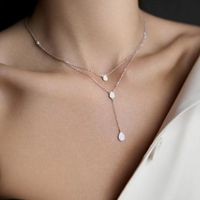 Vintage Style Geometric Circle Sterling Silver Water Drop Inlay Zircon Double Layer Necklaces main image 1