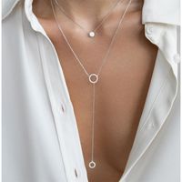 Vintage Style Geometric Circle Sterling Silver Water Drop Inlay Zircon Double Layer Necklaces main image 2