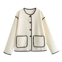 Women's Casual Color Block Pocket Single Breasted Coat Woolen Coat sku image 2