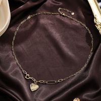 Ig Style Heart Shape Freshwater Pearl Copper 18k Gold Plated Artificial Diamond Pendant Necklace In Bulk main image 5
