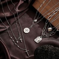 Ig Style Portrait Cross Copper Plating Inlay Freshwater Pearl Zircon 18k Gold Plated Pendant Necklace main image 1