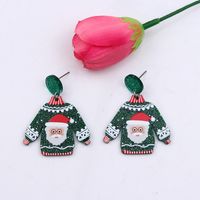1 Pair Cute Christmas Sweet Santa Claus Snowflake Elk Arylic Wood Drop Earrings sku image 2