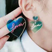 Wholesale Jewelry Simple Style Heart Shape Arylic Printing Drop Earrings main image 3