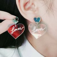 Wholesale Jewelry Simple Style Heart Shape Arylic Printing Drop Earrings sku image 2