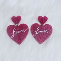 Wholesale Jewelry Simple Style Heart Shape Arylic Printing Drop Earrings sku image 3