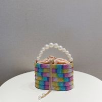 Women's Small All Seasons Pu Leather Stripe Streetwear Pearls Square String Handbag sku image 3