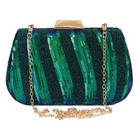 Black Green Sequin Stripe Oval Evening Bags main image 3