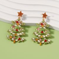 Wholesale Jewelry Streetwear Christmas Tree Alloy Rhinestones Inlay Drop Earrings sku image 1