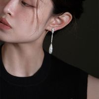 1 Pair Simple Style Streetwear Water Droplets Tassel Chain Inlay Copper Zircon Drop Earrings main image 5