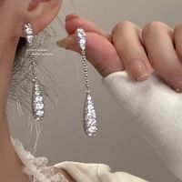 1 Pair Simple Style Streetwear Water Droplets Tassel Chain Inlay Copper Zircon Drop Earrings main image 6