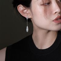 1 Pair Simple Style Streetwear Water Droplets Tassel Chain Inlay Copper Zircon Drop Earrings main image 3
