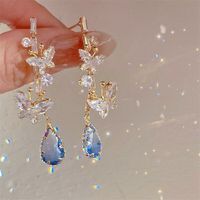 1 Pair Sweet Butterfly Inlay Copper Artificial Gemstones Drop Earrings sku image 1