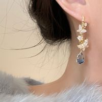 1 Pair Sweet Butterfly Inlay Copper Artificial Gemstones Drop Earrings main image 4