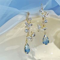 1 Pair Sweet Butterfly Inlay Copper Artificial Gemstones Drop Earrings main image 3