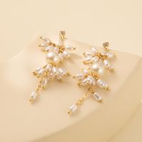 1 Pair Sweet Solid Color Plating Imitation Pearl Copper Drop Earrings main image 4