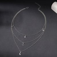 Simple Style Solid Color Star Moon Alloy Women's Three Layer Necklace main image 4