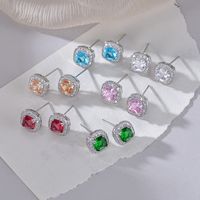 1 Pair Elegant Commute Square Plating Inlay Copper Crystal Zircon White Gold Plated Ear Studs main image 1